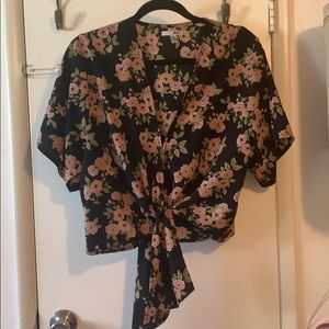 Amuse Society Black Floral front tie crop top